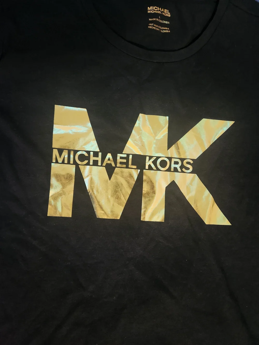 Michael Kors Kids Black Tee with Gold MK Graphic